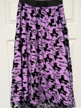 Purple & Black Witch Silhouette Midi Skirt - Women